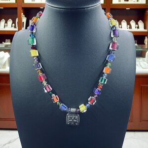 Colorful‎ Beaded Necklace Cross Pendant Cube Crystal Retro Y2K Boho Jewelry